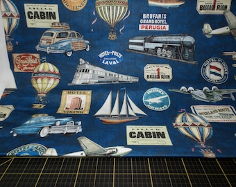 QT Fabrics. Wanderlust. Pociągi, samoloty i samochody Navy