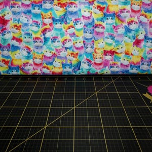 Timeless Treasures. Bright Cartoon Cats with Masks - Cute Kids Fabric Perfect for Hospital Gowns