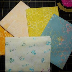 What&#39;s the Buzz Fat Quarter Bundle - 5 Piece Anthology Batiks for Windham Fabrics Bumblebee and Honeycomb Batik FQ Set - 100% cotton batik