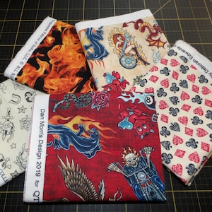 Easy Rider Tattoo Fat Quarter Bundle - 5 Piece Motorcycle and Tattoo Themed FQ Bundle - 100% cotton