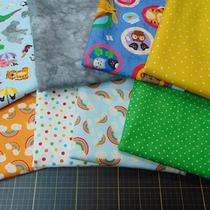 LAST ONE - Noah & Friends Fat Quarter Bundle - 8 Piece FQ Bundle - 4 Noah and Friends Fabrics plus 4 Blenders - 100% cotton - Panel Optional
