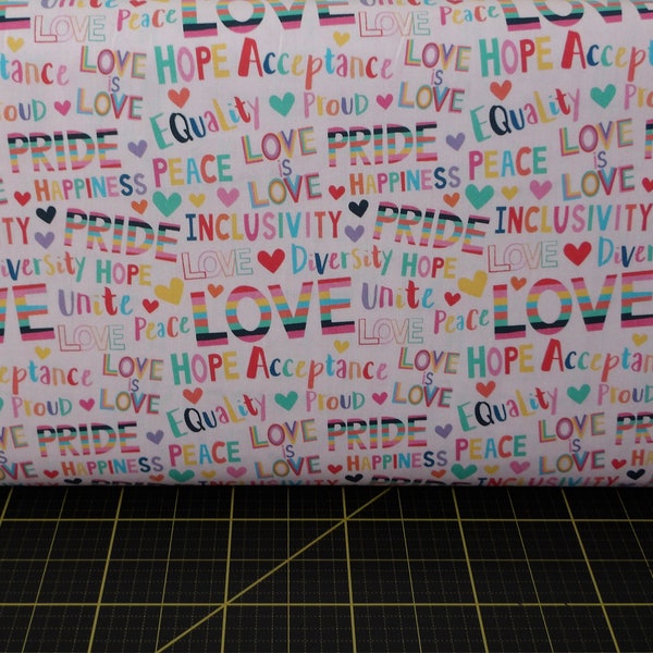 Paintbrush Studio. Bright Love. Pride Words Pink - Pride Month / Queer / LGBTQIA Fabric