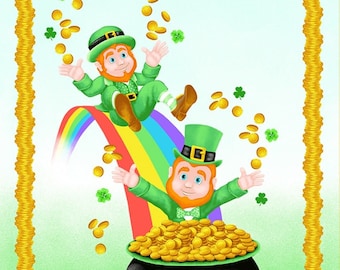 Henry Glass. Pot of Gold. Leprechaun Panel 2/3 yd - St. Patrick's Day Fabric Panel