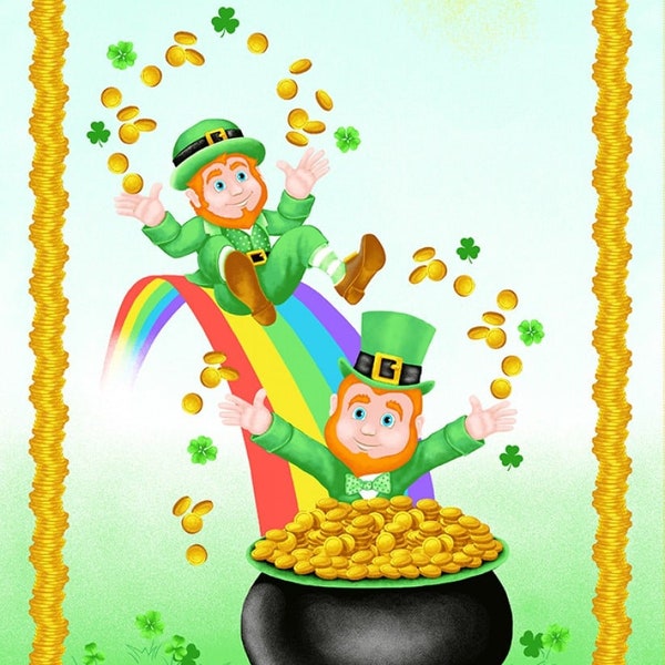 Henry Glass. Pot of Gold. Leprechaun Panel 2/3 yd - St. Patrick's Day Fabric Panel