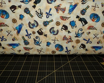 QT Fabrics. Pharaoh. Egyptian Toss Ecru - Ancient Egyptian Quilting Cotton Fabric
