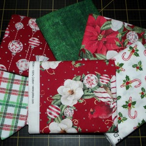 Ornamental Christmas Fat Quarter Bundle - 6 Piece P&B Textiles Christmas Ornaments, Poinsettias, and Magnolias FQ Bundle - 100% cotton