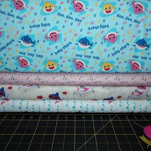 Baby Shark Fat Quarter Bundle - 4 Piece Nursery Baby Shark FQ Set - 100% Cotton