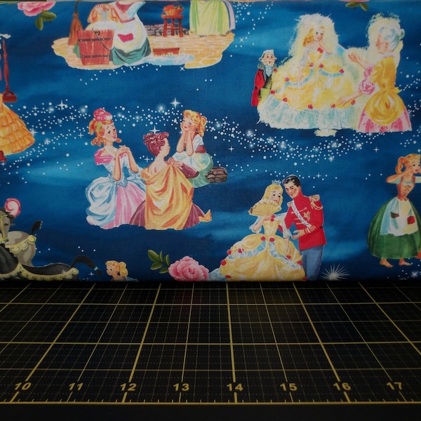 David Textiles. Vintage Storybook. Cinderella's Tale Allover DIGITALLY PRINTED - choose your cut in the drop down menu