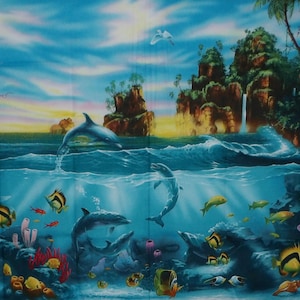 Elizabeth&#39;s Studio. Paradise Found. Tropical Dolphin Cove Panel 2/3 yd