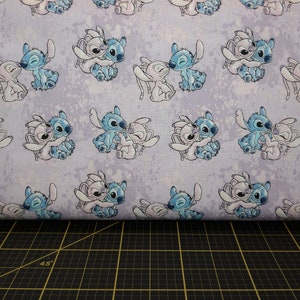 Lilo & Stitch And Angel Watercolor Disney Cotton Fabric by the 1/4