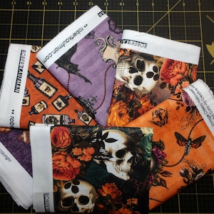Dreadful Delights Fat Quarter Bundle - 6 Piece Robert Kaufman Skulls, Crows, Alchemy, and Roses FQ Set - 100% cotton woven