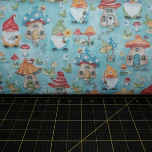 Michael Miller. Better Gnomes and Gardens. Gnome Sweet Home Blue DIGITALLY PRINTED