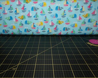 Cosmo. Wale & Segelboote Aqua – Japanischer Stoff