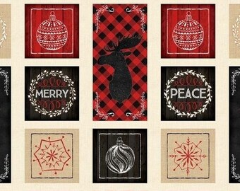 Willmington Prints. Plaid for the Holidays. Craft Panel 2/3yd - Out of Print Buffalo Plaid Winter Blocks Panel