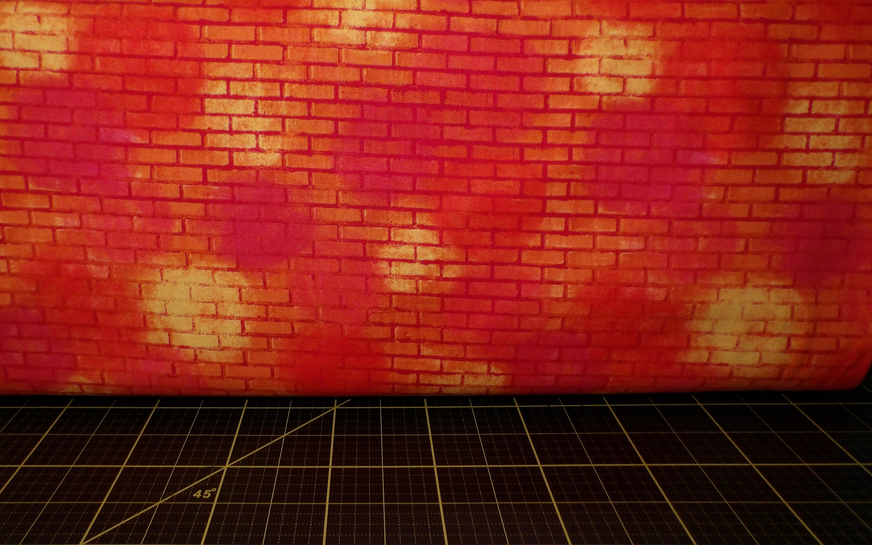 Cotton Landscape Medley Bricks Red Brick Wall Miniature 1 x 0.375 Bricks  Cotton Fabric Print by the Yard (367-red)
