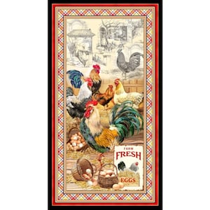 Michael Miller. Early To Rise. Chicken Panel 2/3 yd Multi