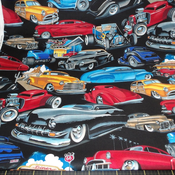 Alexander Henry. Lead Sleds Black - Hot Rod Car Fabric