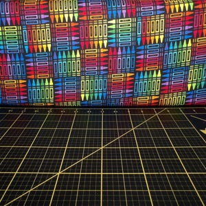 Timeless Treasures. Too Cool for School. Bright Crayons Black DIGITAL PRINT