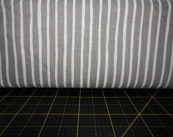 Stof France. White Stripe on Natural 54 inches wide LINEN