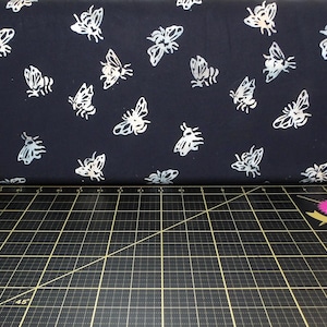 Batik Textiles. Butterfly Dreams 5831 - black and white batik bumblebee fabric