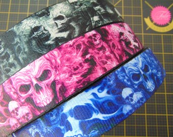 Nightmare/Skulls Webbing, 38mm - Black, Fuchsia, or Royal Blue- 2 yard bundle of webbing