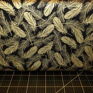 Windham Fabrics. Precious Metal Nature. Feathers Black w/Gold METALLIC