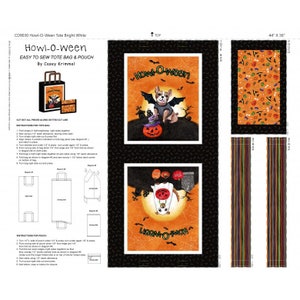 Michael Miller. Howl-o-ween. Tote on Cotton Duck Panel Full Yard - treat bag panel for Halloween