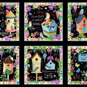 QT Fabrics. Blessed. Birdhouse Picture Patches 2/3 yd