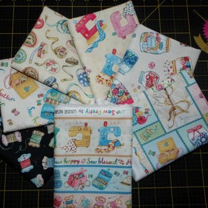 Sew Pretty Fat Quarter Bundle - 7 Piece Bobbins, Buttons, Floss Minders, Sewing Cases, Sewing Machines, Pin Cushions, and Quilting Supplies