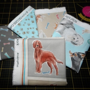 Stay Pawsitive Fat Quarter Bundle - 5 Piece Puppies, Bones, and Paws FQ Bundle - 100% Cotton Woven Fabric