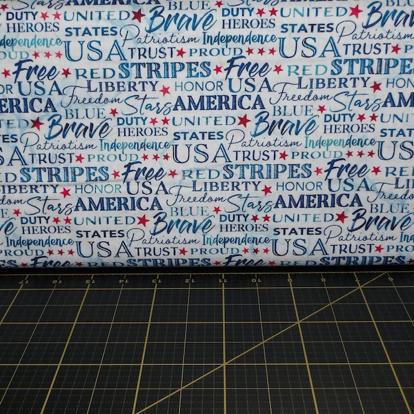 Northcott. Patriot. Inspiration Words White DIGITALLY PRINTED - Quilts of Valor Fabric