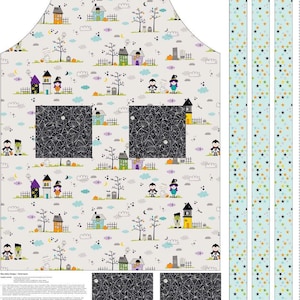 Riley Blake. Halloween Magic Apron Panel Grey Full Yard - this panel has everything you need to sew a full apron