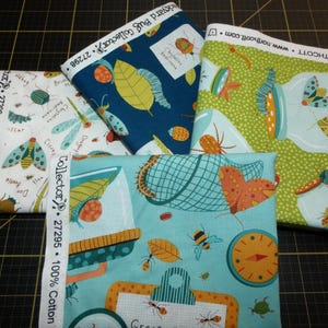 Backyard Bug Collector Fat Quarter Bundle - 4 Piece Northcott Realistic Bugs and Bugs in Jars FQ Set - 100% Cotton Fabric