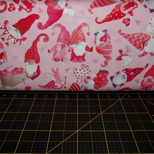 Kanvas. Be My Gnomie. Sweet Gnomes Light Pink- Valentine&#39;s Day Gnome Fabric