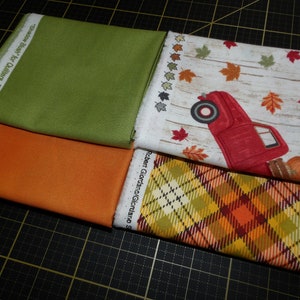 Happy Fall Truck Fat Quarter Bundle - 4 Piece Fall Vintage Red Truck FQ Bundle - 100% Cotton Woven Fabric