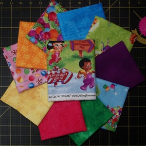 Candyland Fat Quarter Bundle - 11 Piece FQ Bundle - 5 Candyland Prints plus 6 Blenders to Match - Panel Options Offered - 100% cotton woven