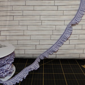 Stretch Ruffled Gingham Trim, 20 mm - Lilac - Clothing Trim - Made in France
