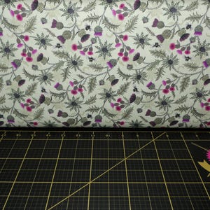Lewis & Irene. Highlands. Bee Thistle on Soft Green - Scottish Thistle Fabric