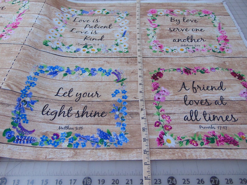 Timeless Treasures. Let Your Life Shine. Floral Proverbs on Wood Panel 2/3 yd image 3