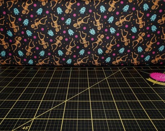 Camelot Fabrics. Character Halloween II. Tossed Sugar Droids Black