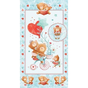 Studio E. Puffy Teddy Panel Blue 2/3 yard panel