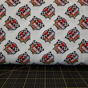 Camelot Fabrics. NASCAR. Retro Racing White