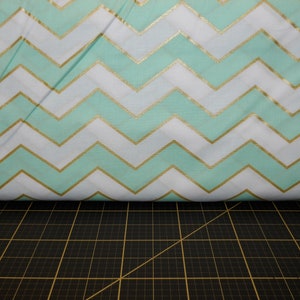 Michael Miller. Glitz Chic Chevron Pearlized Mist (Mint with Gold Shimmer)