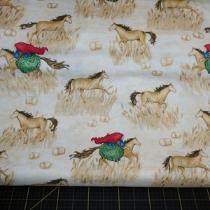 Michael Miller. Horse and Rider. Country Path Wheat METALLIC