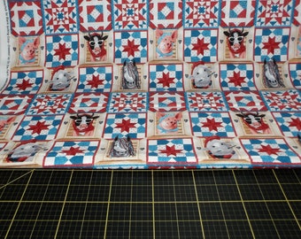 Blank Quilting. Dressed Up On The Farm. Patchwork Ivory - red, white, and blue farm fabric
