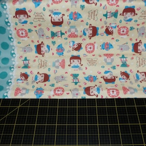 Kiyohara Wizard of Oz Border Yellow/Teal Oxford Cloth - Japanese Kawaii fabric