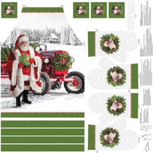 Northcott. Here Comes Santa. Apron & Oven Mitt Panel DIGITALLY PRINTED