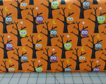 Riley Blake. Ghouls & Goodies. Owls Orange - Halloween Owls in Trees Fabric