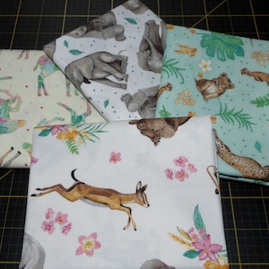 All Big Things Start Small Fat Quarter Bundle - 4 Piece Studio E Nursery African Safari Baby Animals FQ Set - 100% Cotton