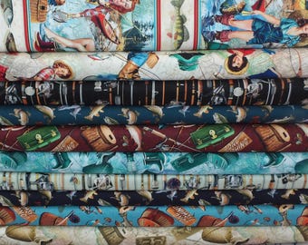 Girls Gone Fishing Fat Quarter Bundle - 10 Piece Michael Miller Women Fishing FQ Bundle - 100% cotton - Panels Optional